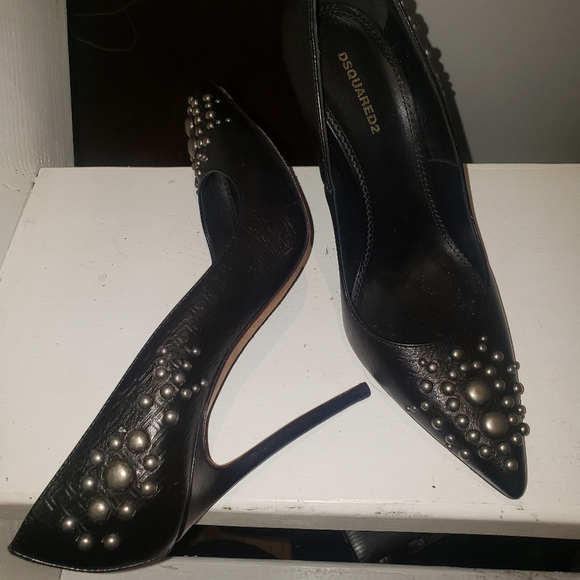 Dsquared2 Black Leather Stiletto Pointed Pumps US9 - Picture 2 of 6
